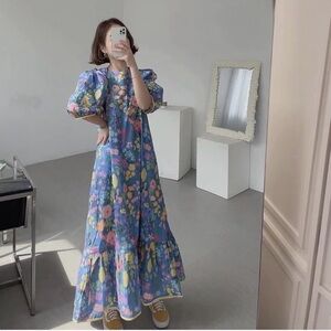 MIMI Flowy Floral Maxi Dresses Smocked Backless Flowy Tiered Beach Long Dress